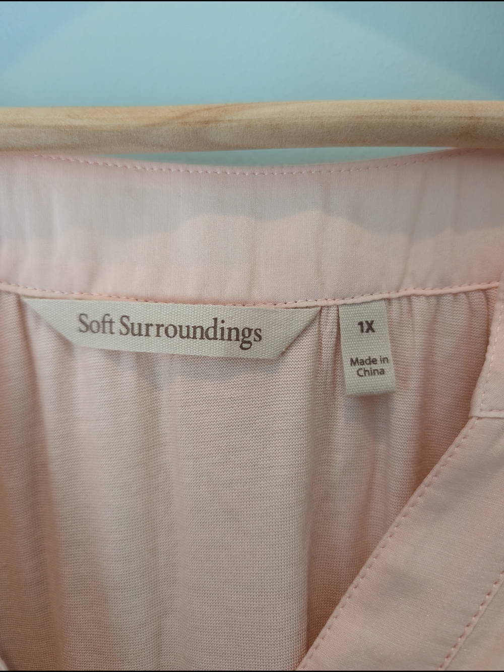 Light Pink Women's Layered Button V-Neck Tunic Top - Picture 6 of 9